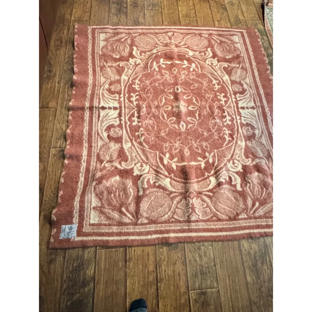 Vintage Orr‎ Health All Wool Blanket Orange Cream Holland Tulip Made in USA MCM